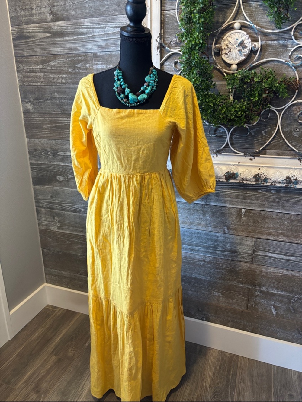Billa B (Size S) Women’s Yellow Square-Neck Maxi Dress -Cotton Made In India